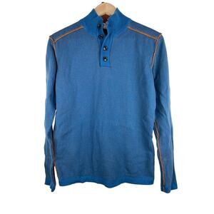 Sundance Men's M Blue Highland Stitch Button Henley Pullover Sweater *
